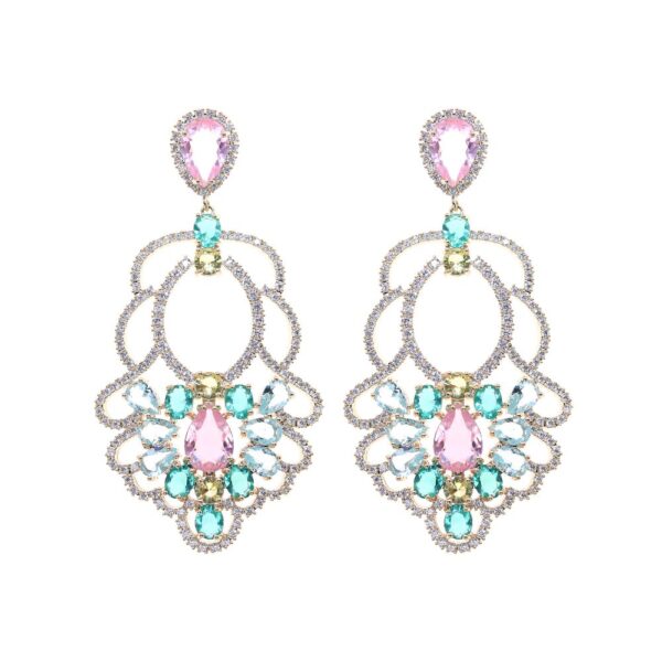 Astonishing Pink & Green Crystal Dazzling Gold Earrings